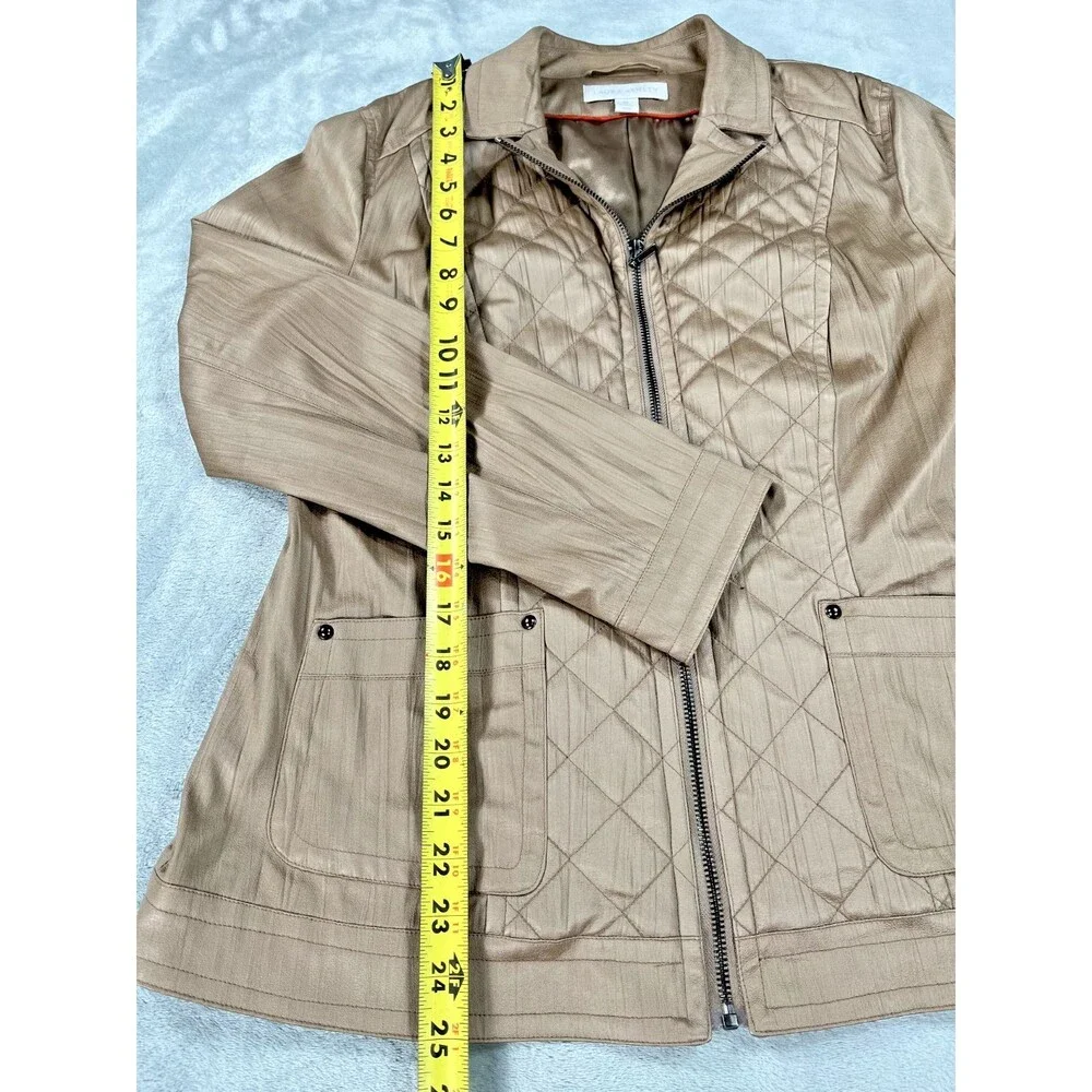 Laura Ashley Womens Quilted Jacket Medium Gold Champagne Metallic Shimmer Zip